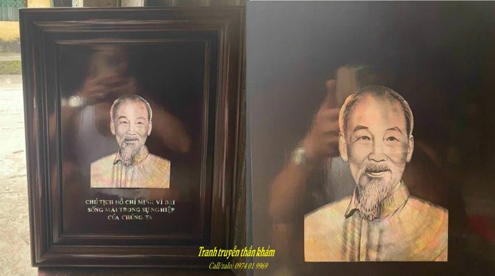 tranh truyền thần khảm ốc bác hồ kính yêu mãi mãi
