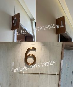 Biển nhà vệ sinh màu đồng xước, inox đồng xước